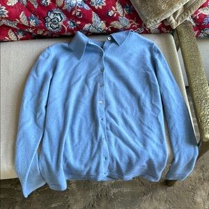 Lands' End Blue Cardigan Sweater Soft Cotton Blend